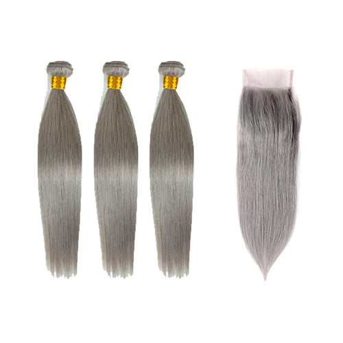3-Bundle 9A Grade Silver Gray Hair Bundle Deals--Straight