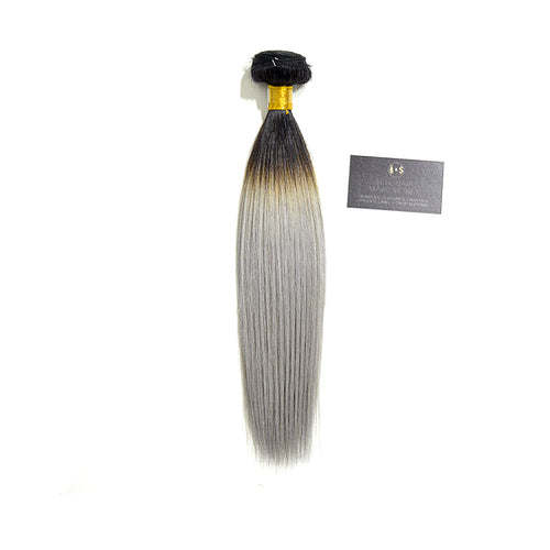 9A Grade 2-Tone Straight Hair Extensions - 1B/Silver Gray